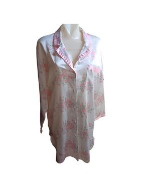 Medium Erika Taylor Intimates Floral Satin Button-Up Nightgown Sleep Shirt